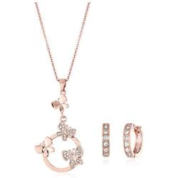 Crystalline Azuria Rose Gold Jewelry Butterflies Jewelry Sets White Zirconia Crystals Pendant Necklace 18'' Huggies Earrings 18K Rose Gold Plated Costume Jewelry for Women