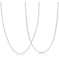 Sllaiss 2Pcs 925 Sterling Silver 1MM Box Chain Necklace For Women Men Cable Chain Necklace 14-36