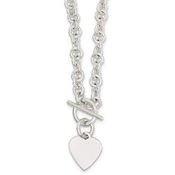 925 Sterling Silver Engraveable Heart Disc On Link Toggle 18 Inch Chain Necklace Pendant Charm Love Fine Jewelry For Women Gifts For Her