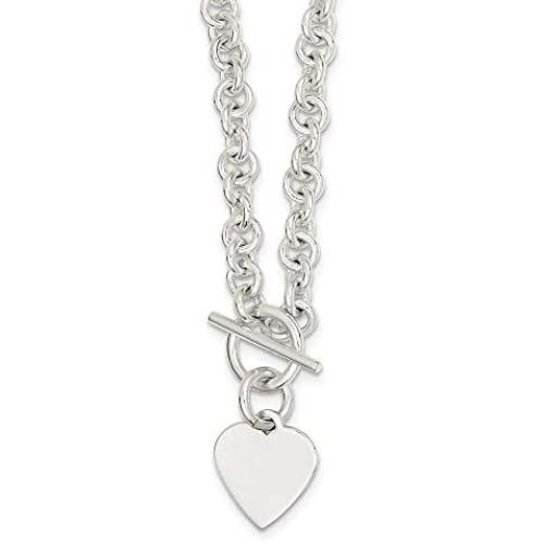 925 Sterling Silver Engraveable Heart Disc On Link Toggle 18 Inch Chain Necklace Pendant Charm Love Fine Jewelry For Women Gifts For Her