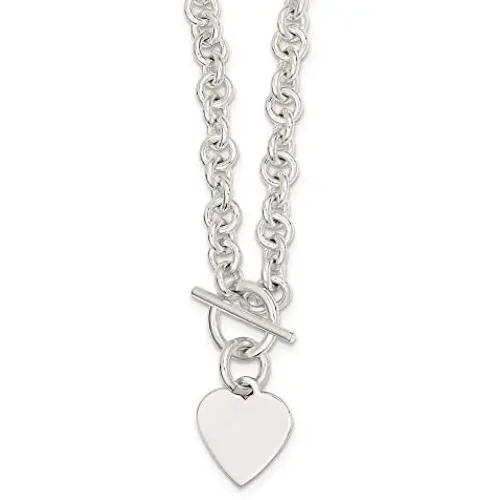 925 Sterling Silver Engraveable Heart Disc On Link Toggle 18 Inch Chain Necklace Pendant Charm Love Fine Jewelry For Women Gifts For Her