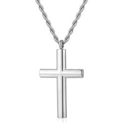 Molike Simple Stainless Steel Cross Pendant Necklace Men Women, 20-24 Inch Twist Rope Chain