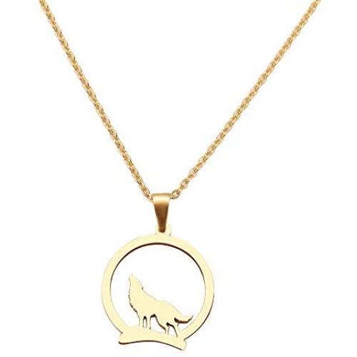 HAQUIL Fashion Jewelry 18k Gold Plated Stainless Steel Dainty Howling Wolf Pendant Chain Necklace for Women and Girls, 17.7''