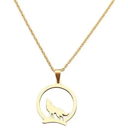 HAQUIL Fashion Jewelry 18k Gold Plated Stainless Steel Dainty Howling Wolf Pendant Chain Necklace for Women and Girls, 17.7'' HAQUIL Fashion Jewelry 18k Gold Plated Stainless Steel Dainty Howling Wolf Pendant Chain Necklace for Women and Girls, 17.7''
