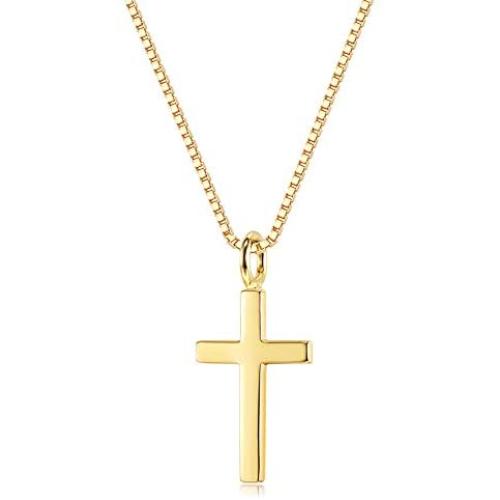 Sllaiss 925 Sterling Silver Tiny Cross Pendant Necklace for Women Men Simple Cross Necklace Box Chain 16 Dainty Jewelry Gift