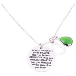 Aibeads You are Braver Than You Believe Awareness Necklace Birthstone Graduation Gift Best Friend Encouragement Gifts