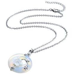 Injoy Jewelry Flower Wrapped Pendant Necklace Energy Healing Crystal Round Gemstone Pendant Necklace 18'' Stainless Steel Chain