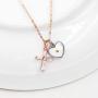 Rose Gold & Platinum Plated Baguette Cut Cubic Zirconia Cross Pendant Necklace with Mustard Seed Heart Pendant Y938