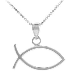 925 Sterling Silver Horizontal Ichthus Charm Christian Fish Pendant Necklace