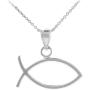 925 Sterling Silver Horizontal Ichthus Charm Christian Fish Pendant Necklace