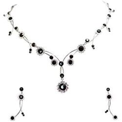 Faship Gorgeous Rhinestone Crystal Floral Necklace Earrings Set