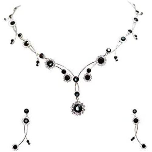 Faship Gorgeous Rhinestone Crystal Floral Necklace Earrings Set