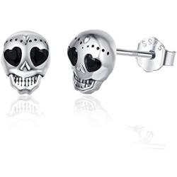 925 Sterling Silver Skull Studs Punk Earrings, Hypoallergenic Post Earrings for Sensitive Ears, Skull Jewelry Mother Day Gift for Women Girlfriend Daughter with Gift Box