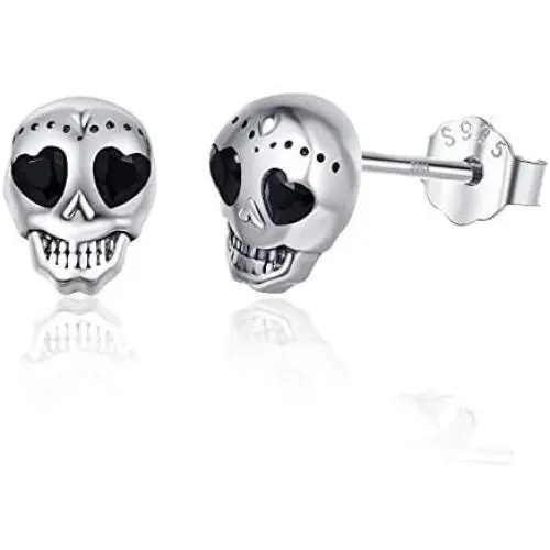 925 Sterling Silver Skull Studs Punk Earrings, Hypoallergenic Post Earrings for Sensitive Ears, Skull Jewelry Mother Day Gift for Women Girlfriend Daughter with Gift Box