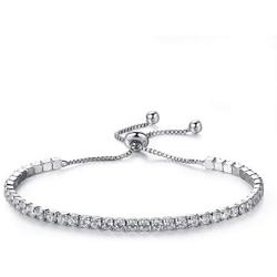 Platinum Plated White Cubic Zirconia Tennis Bracelet Simulated Sapphire Emerald Slider Bangle Bracelet for Women Girls