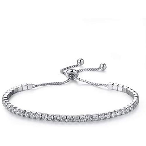 Platinum Plated White Cubic Zirconia Tennis Bracelet Simulated Sapphire Emerald Slider Bangle Bracelet for Women Girls