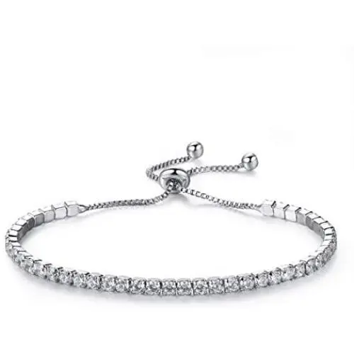 Platinum Plated White Cubic Zirconia Tennis Bracelet Simulated Sapphire Emerald Slider Bangle Bracelet for Women Girls Platinum Plated White Cubic Zirconia Tennis Bracelet Simulated Sapphire Emerald Slider Bangle Bracelet for Women Girls