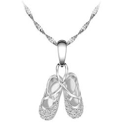 GemsChest 925 Sterling Silver Childrens Ballerina Necklace Jewelry Cubic Zirconia Ballet Slippers Shoes Necklace for Teen & Dancer 18''