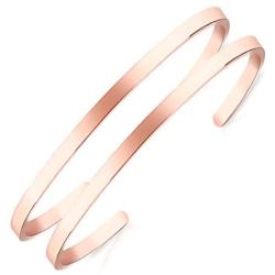 Lolalet 2 Pack Oval Thin Cuff Bracelet, Christmas Gift for Girlfriend Wife Mom, 18K Rose Gold/Gold Plated Couples Love Bracelets, Plain Polished Finish Bangle Jewelry Gift for Men Women