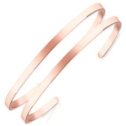 Lolalet 2 Pack Oval Thin Cuff Bracelet, Christmas Gift for Girlfriend Wife Mom, 18K Rose Gold/Gold Plated Couples Love Bracelets, Plain Polished Finish Bangle Jewelry Gift for Men Women