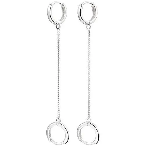 Pair Double Hoop Earrings for Women Girls 925 Sterling Silver Small Huggie Dangle Slave Chain Drop Second Hole Helix Post Multiple Studs Lobe Piercing Cuff Cartilage Men Personalized Jewelry Goth Punk