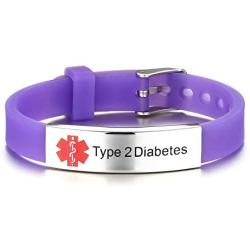 JF.JEWELRY Type 1 Diabetes/Type 2 Diabetes/Epilepsy/Blood Thinner Medical Alert ID Bracelet with Silicone Band Stainless Steel Tag Bracelets Adjustable
