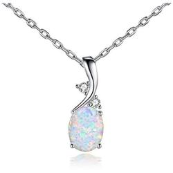 Vintage Opal Pendant Necklace, AILUOR Silver Plated Created Gemstone Oval White Opal Fashion Jewelry for Women Mother Girls - Endless Love