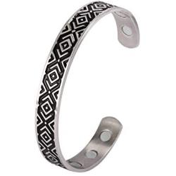 LUSSO Stainless Steel Engraved Jewelry Cuff Bangle Vintage Gold Silver Color Magnetic Bracelets Health Care Amulet for Women Men
