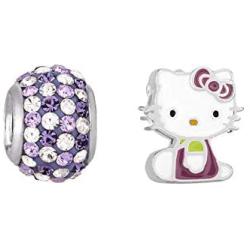 Hello Kitty Sterling Silver Crystal Charm Bead Set