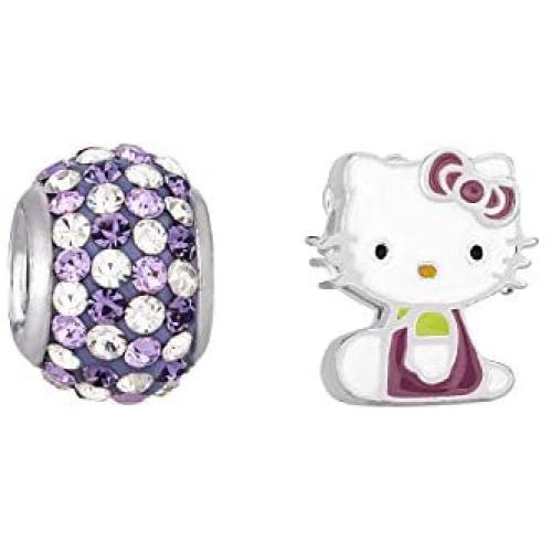 Hello Kitty Sterling Silver Crystal Charm Bead Set