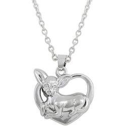 Trendy Silver Plated I Love Chihuahua Necklace Heart Shape Pendant 18'' Chain