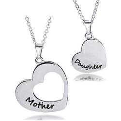 H.ZBRUJ Mothers Day Mother Daughter Necklace Stainless Steel Set of 2 Matching Heart Mom and Me Jewelry Dog Tag for Birthday