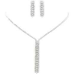 Rosemarie Collections Womens Rhinestone Fringe Dangle Necklace and Earrings Set