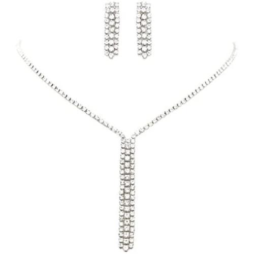 Rosemarie Collections Womens Rhinestone Fringe Dangle Necklace and Earrings Set
