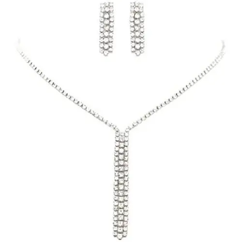 Rosemarie Collections Womens Rhinestone Fringe Dangle Necklace and Earrings Set Rosemarie Collections Womens Rhinestone Fringe Dangle Necklace and Earrings Set