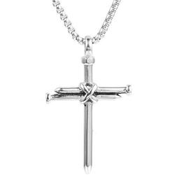 AILUOR Vintage Nail Cross Charm Pendant Necklace, Mens Stainless Steel Christian Chain Jewelry Polished