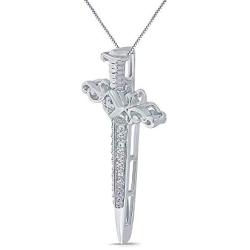 Elmas 1/20ct Round White Diamond 925 Sterling Silver Dagger Sword Pendant Diamond Necklace