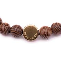 Mens Recycled Glass & Senna Siamea Wood Stretch Bead Bracelet Handcrafted in USA