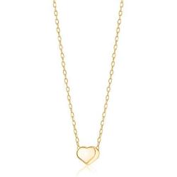 14K Yellow Gold Floating Heart Pendant Necklace Polished Shiny on Cable Chain Italy 17.5''