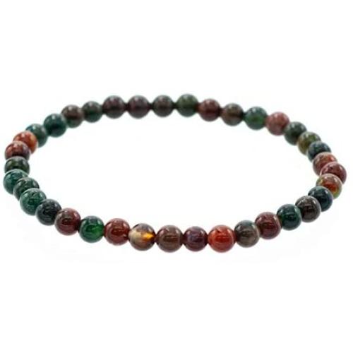 Glossy 4 mm Round Bloodstone Stretch Bracelet , 6.5''