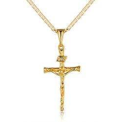 Cross Necklace for Women, Men, Boys, and Girls | Barzel 18K Gold Plated Flat Mariner/Marina 060 3MM Chain Necklace With Cross Pendant.