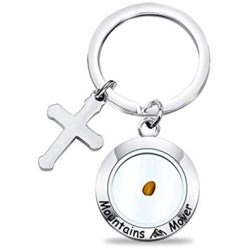 FAADBUK Christian Gift Cross Mustard Seed Keychain Faith Mustard Seed Jewely Religious Inspirational Jewelry for Women GirlsSon Uncle Brother Boyfriend