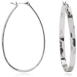 Hammered Hoop Earrings for Women, Lightweight Thin Hoop Earrings Big Large Oval Oblong Ear Rings, Silver