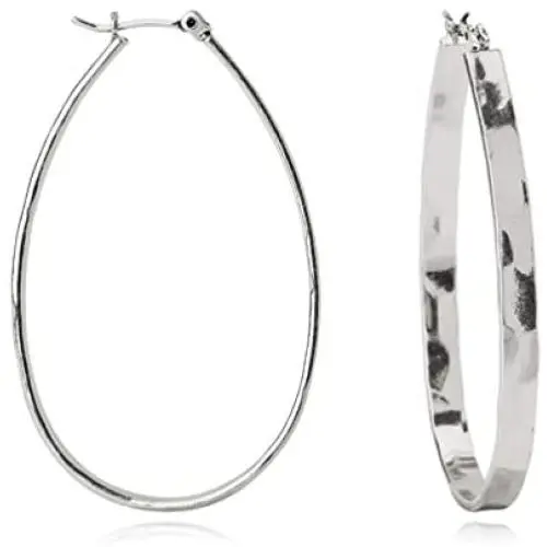 Hammered Hoop Earrings for Women, Lightweight Thin Hoop Earrings Big Large Oval Oblong Ear Rings, Silver Hammered Hoop Earrings for Women, Lightweight Thin Hoop Earrings Big Large Oval Oblong Ear Rings, Silver