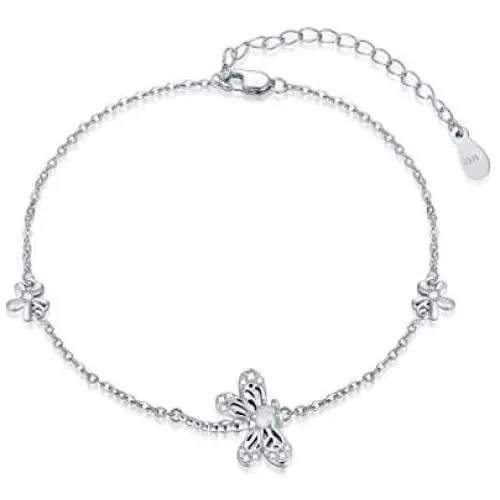 LONAGO 925 Sterling Silver Dragonfly Bracelet with Simulated Opal Open Adjustable Link Chain Jewelry Gift for Women LONAGO 925 Sterling Silver Dragonfly Bracelet with Simulated Opal Open Adjustable Link Chain Jewelry Gift for Women