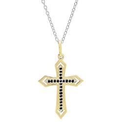 Dazzlingrock Collection 10K Round Gemstone Ladies Cross Pendant (Silver Chain Included), Yellow Gold