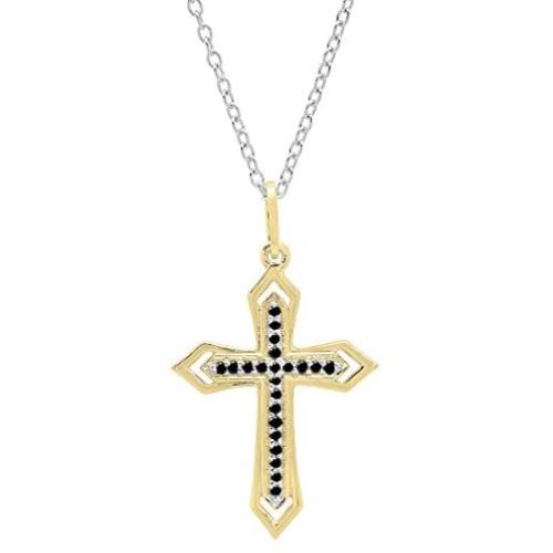 Dazzlingrock Collection 10K Round Gemstone Ladies Cross Pendant (Silver Chain Included), Yellow Gold