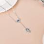 PEIMKO Y Lariat 925 Sterling Silver Hamsa hand Evil Eye Pendant Necklace, Cubic Zirconia Protection Amulet Necklace for Women