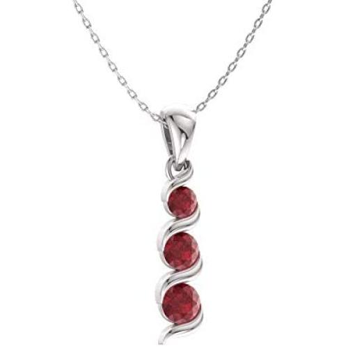 Diamondere Natural and Certified Gemstone Three Stone Necklace in 14k White Gold | 0.17 Carat Journey Pendant with Chain
