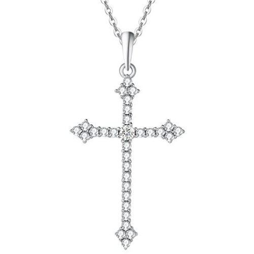 FANCIME Gold Plated 925 Sterling Silver High Polished Infinity/Heart/Gothic Cross Pendant With Cubic Zirconia CZ Pave Necklace for Women Girls, 18''